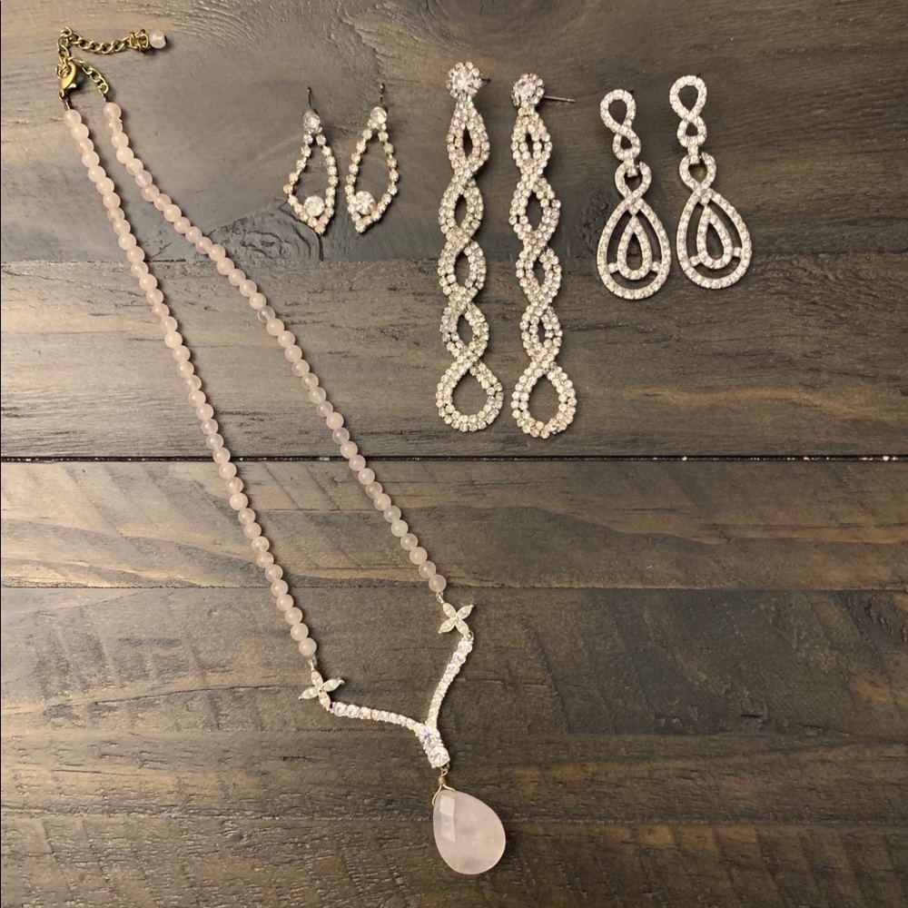Rhinestone earrings and necklace lot